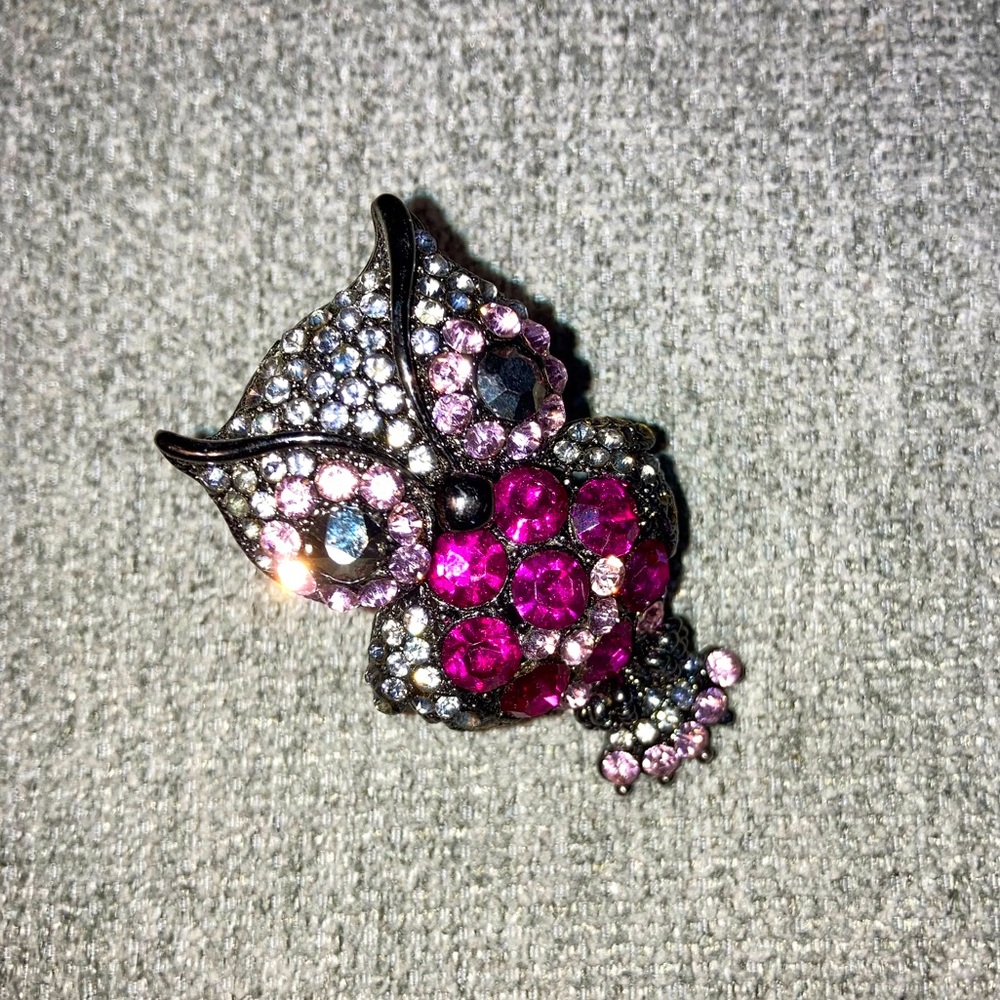 Owl pink & silver rhinestone ring